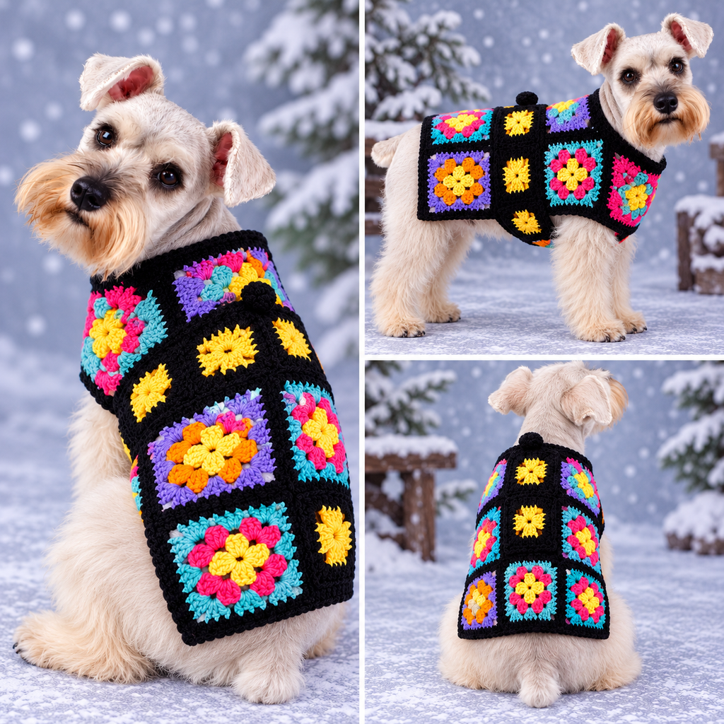 Granny Square Crochet Dog Coat Printable Pattern