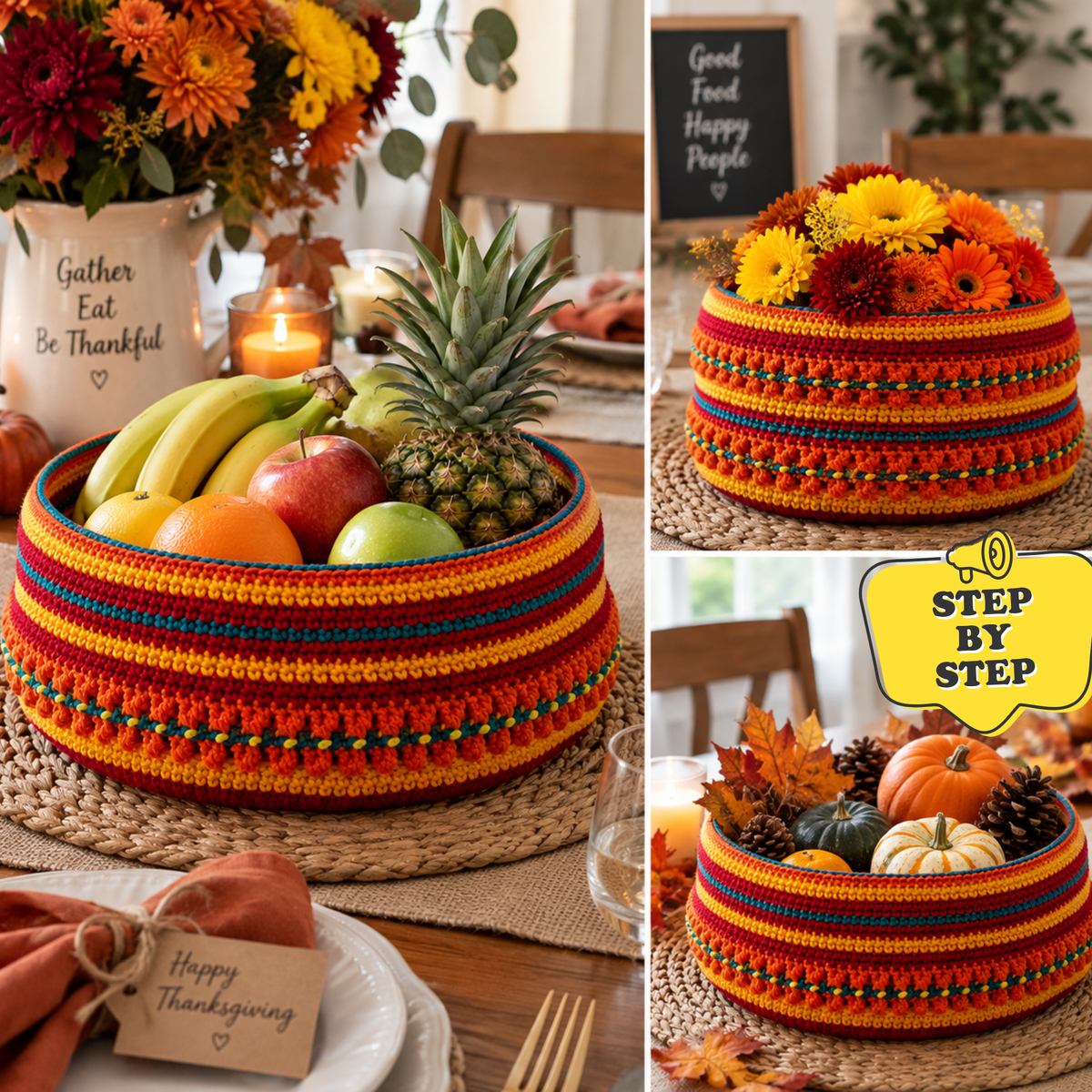 Thanksgiving Crochet Basket Pattern | Fall Fruit Basket & Table Centerpiece | Digital PDF