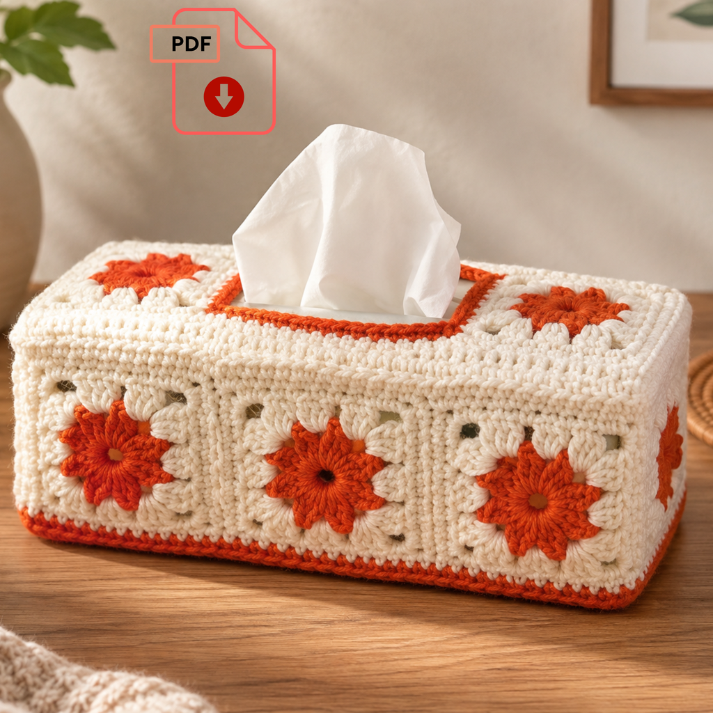 Floral Granny Square Tissue Box Cover Crochet Pattern | Home Décor Digital PDF Pattern
