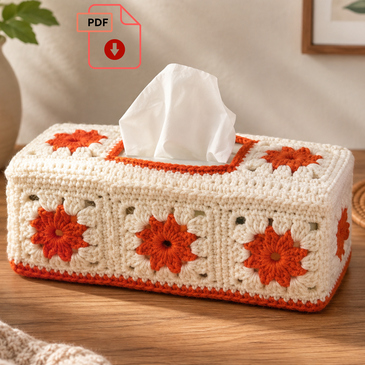 Floral Granny Square Tissue Box Cover Crochet Pattern | Home Décor Digital PDF Pattern
