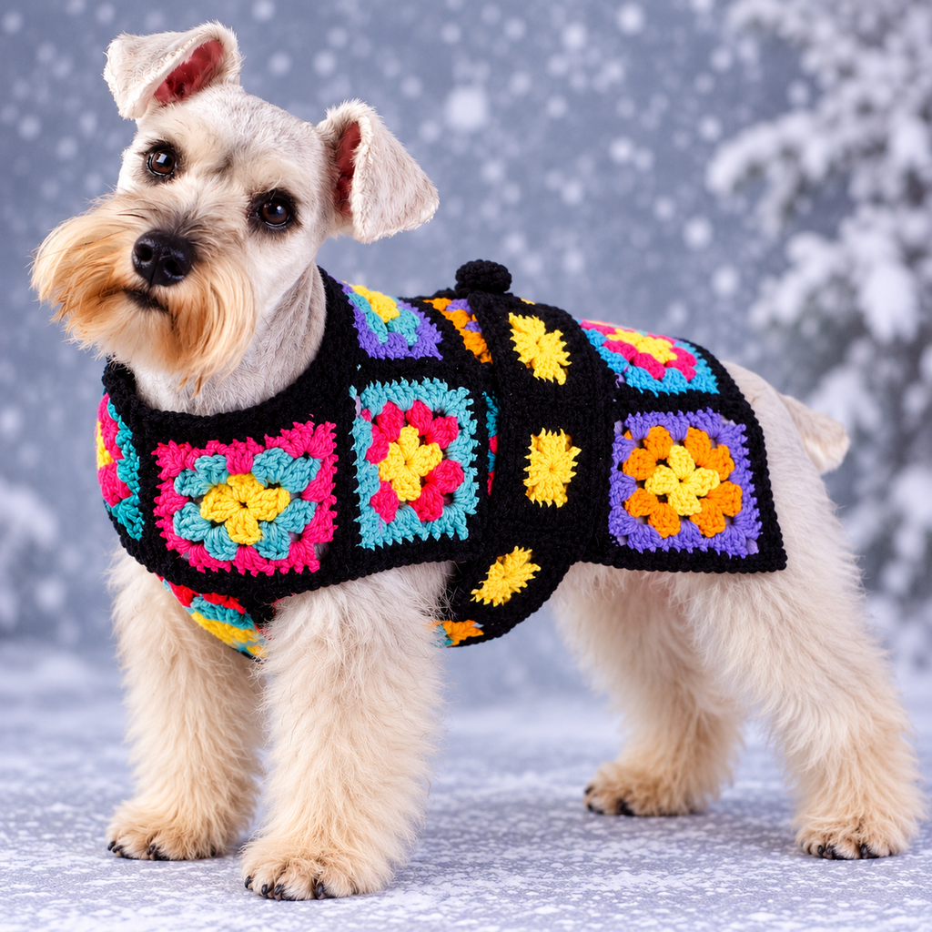 Granny Square Crochet Dog Coat Printable Pattern