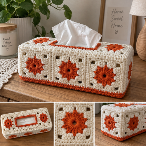 Floral Granny Square Tissue Box Cover Crochet Pattern | Home Décor Digital PDF Pattern